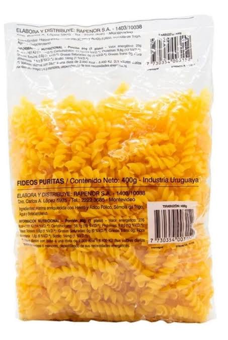 FIDEO PURITA 400 GRS TIRABUZON SEMOLA